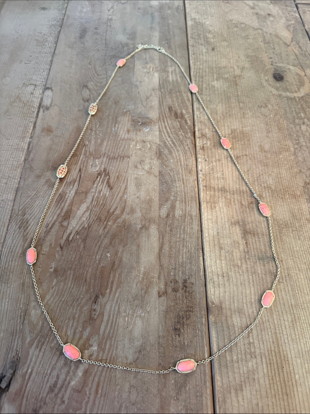 Kendra Scott Gold Long Station Necklace with Pink Stones